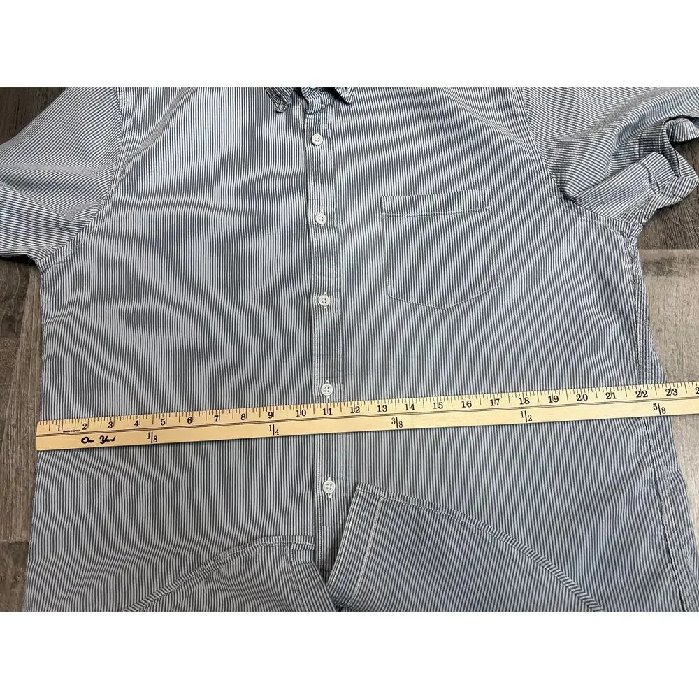 J.Crew Button Down Shirt Short Sleeve Pocket Men’s XL Blue White Striped Cotton